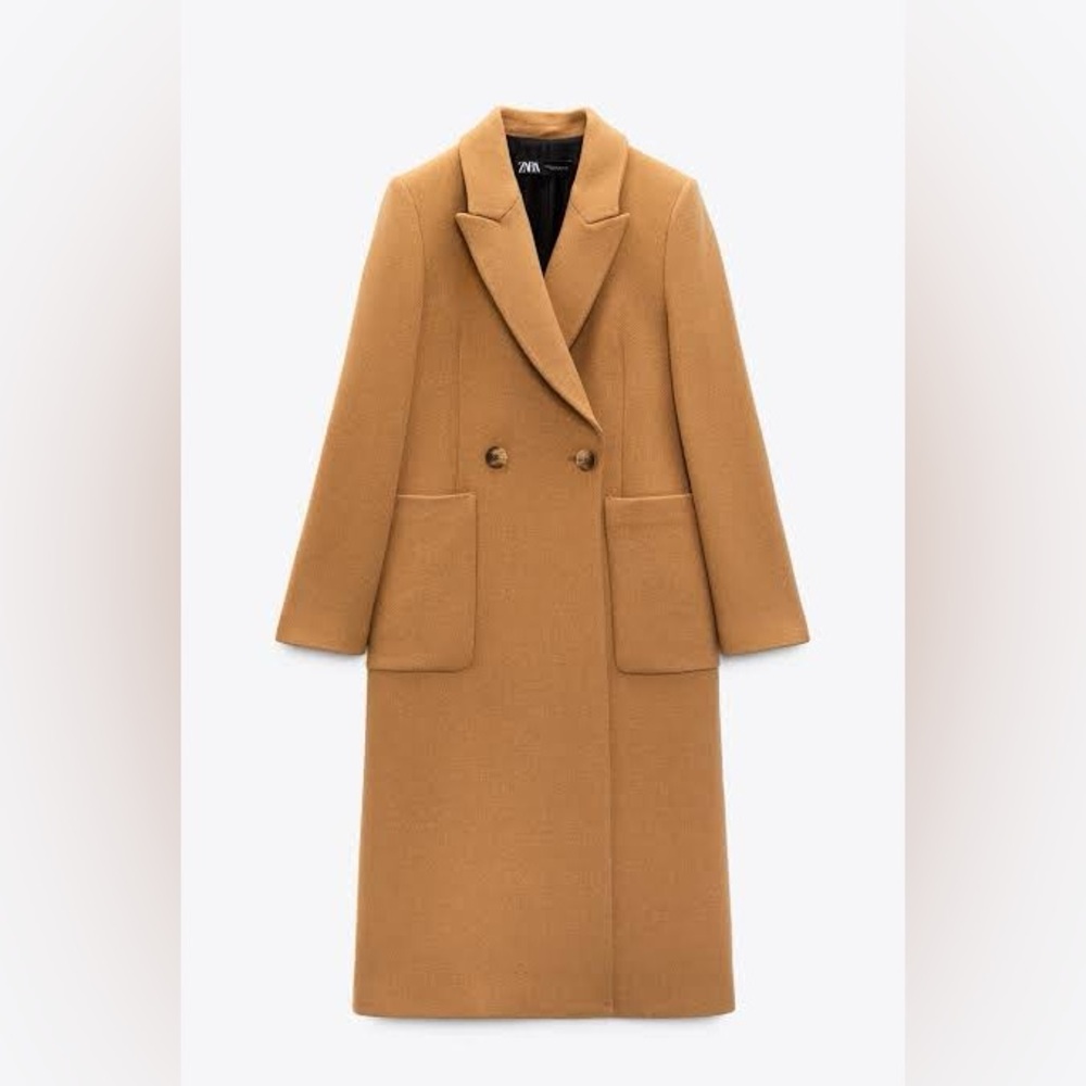 Zara Wool Blend Buttoned Coat Camel 9072/298 Size S US 2-4